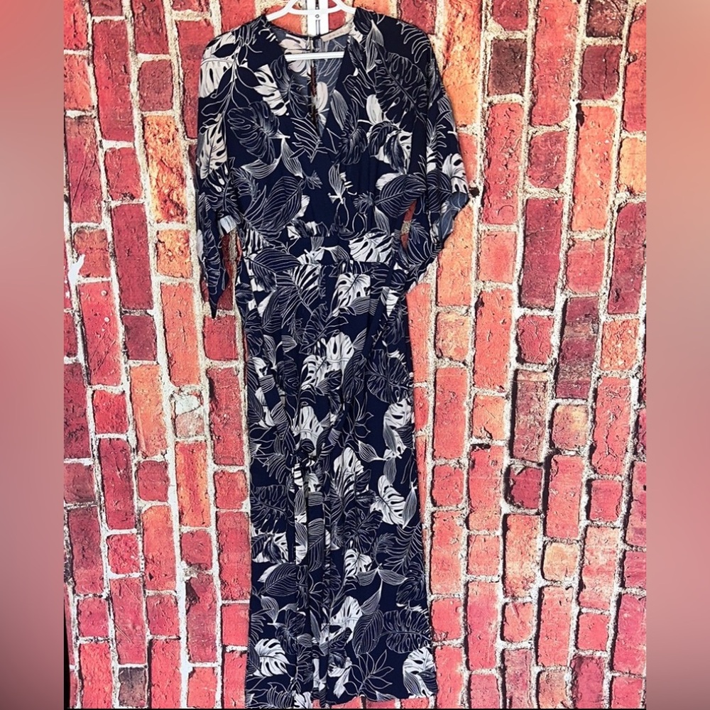 Ark & co Navy Blue Tropical Wrap Jumpsuit Size Medium